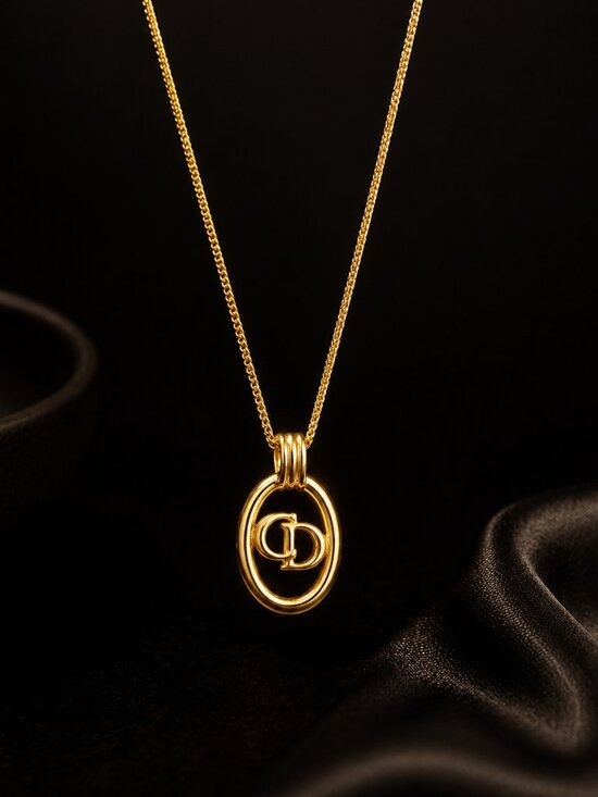 Dior Jewelry - Vintage Christian Dior CD Logo Pendant Necklace Signed NOS Gold Tone